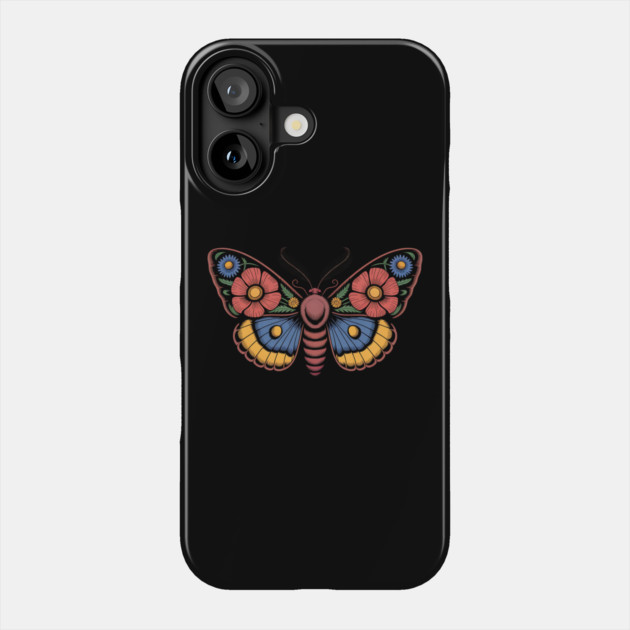 Bold Moth with Red-Blue and Yellow Botanical Wings Phone Case by BirdsnStuff