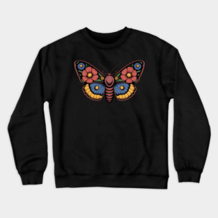 Bold Moth with Red-Blue and Yellow Botanical Wings Crewneck Sweatshirt
