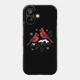 Winter Cardinals on Snowy Pine Tree Branch Nature Art Phone Case