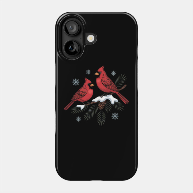 Winter Cardinals on Snowy Pine Tree Branch Nature Art Phone Case by BirdsnStuff