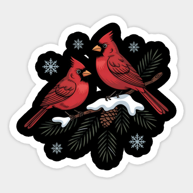Winter Cardinals on Snowy Pine Tree Branch Nature Art Magnet by BirdsnStuff