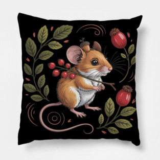 Whimsical Autumn Mouse with Berries and Acorn Hat Design Pillow