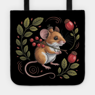 Whimsical Autumn Mouse with Berries and Acorn Hat Design Tote