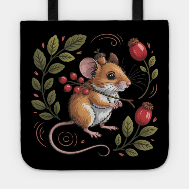 Whimsical Autumn Mouse with Berries and Acorn Hat Design Tote by BirdsnStuff