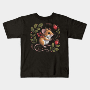 Whimsical Autumn Mouse with Berries and Acorn Hat Design Kids T-Shirt