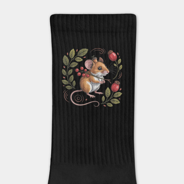 Whimsical Autumn Mouse with Berries and Acorn Hat Design by BirdsnStuff