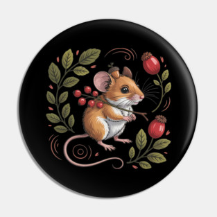 Whimsical Autumn Mouse with Berries and Acorn Hat Design Pin
