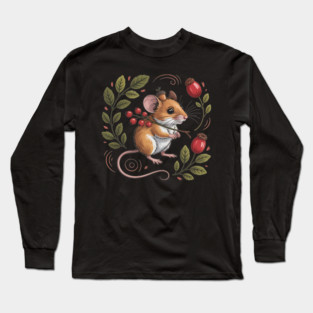 Whimsical Autumn Mouse with Berries and Acorn Hat Design Long Sleeve T-Shirt