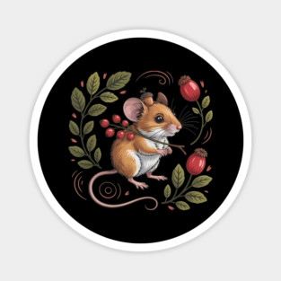 Whimsical Autumn Mouse with Berries and Acorn Hat Design Magnet