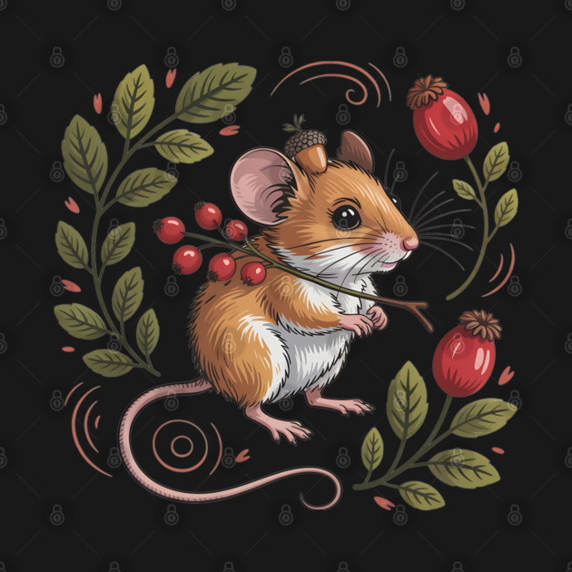 Whimsical Autumn Mouse with Berries and Acorn Hat Design by BirdsnStuff