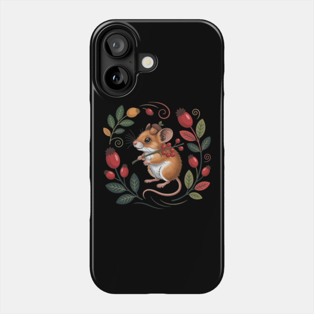 Whimsical Autumn Mouse with Berries and Acorn Hat Design 2 Phone Case by BirdsnStuff