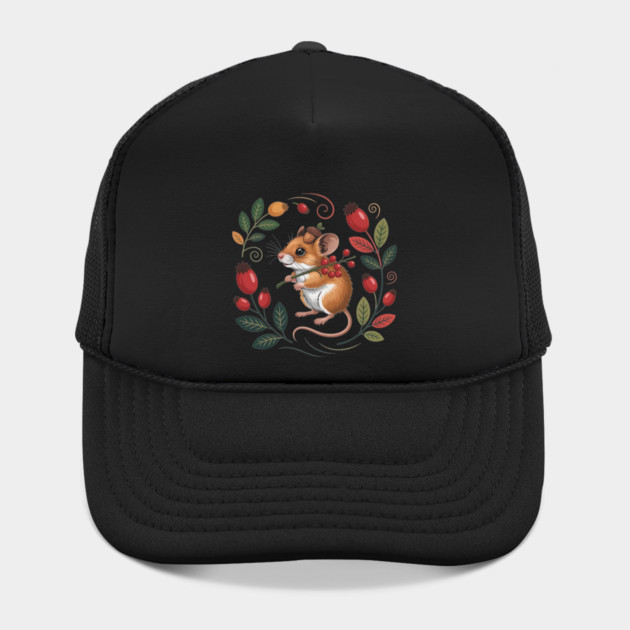 Whimsical Autumn Mouse with Berries and Acorn Hat Design 2 by BirdsnStuff