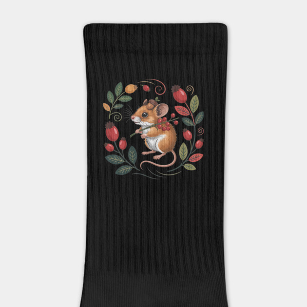 Whimsical Autumn Mouse with Berries and Acorn Hat Design 2 by BirdsnStuff