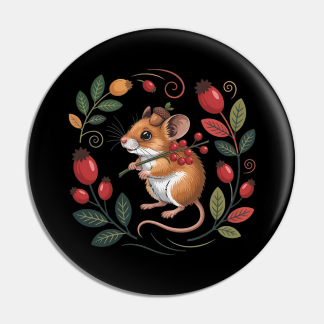 Whimsical Autumn Mouse with Berries and Acorn Hat Design 2 Pin by BirdsnStuff
