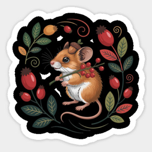 Whimsical Autumn Mouse with Berries and Acorn Hat Design 2 Sticker