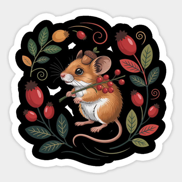 Whimsical Autumn Mouse with Berries and Acorn Hat Design 2 Magnet by BirdsnStuff