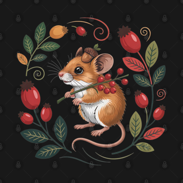 Whimsical Autumn Mouse with Berries and Acorn Hat Design 2 by BirdsnStuff