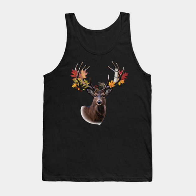 Autumn Woodland Deer with Leaf-Filled Antlers Tank Top by BirdsnStuff