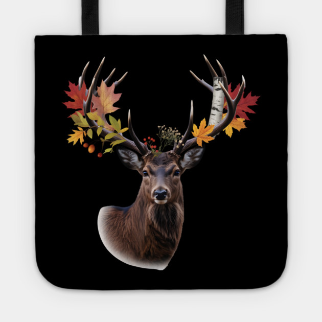 Autumn Woodland Deer with Leaf-Filled Antlers Tote by BirdsnStuff