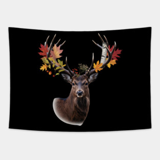 Autumn Woodland Deer with Leaf-Filled Antlers Tapestry