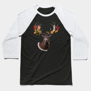 Autumn Woodland Deer with Leaf-Filled Antlers Baseball T-Shirt