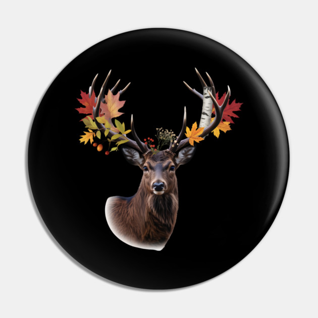 Autumn Woodland Deer with Leaf-Filled Antlers Pin by BirdsnStuff