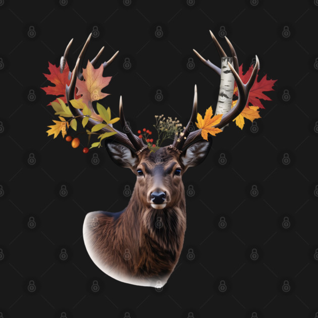Autumn Woodland Deer with Leaf-Filled Antlers by BirdsnStuff