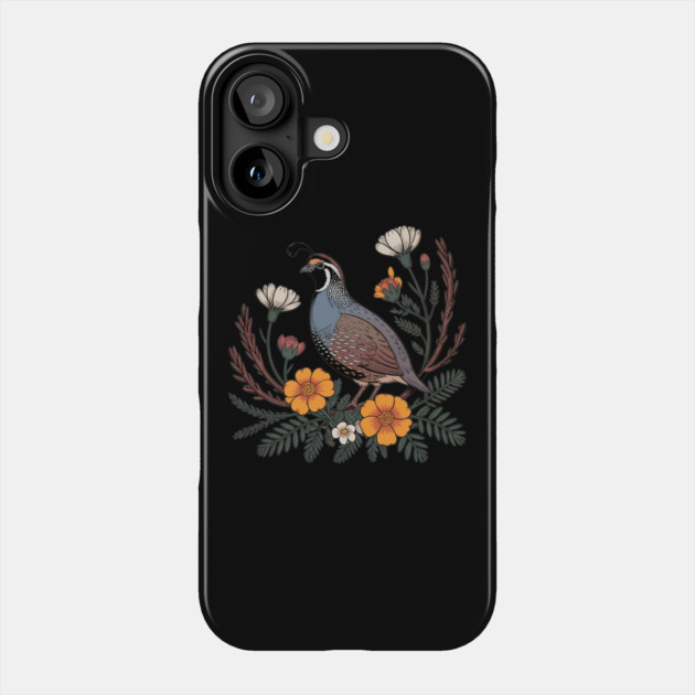 Vintage Quail with California Wildflowers Phone Case by BirdsnStuff