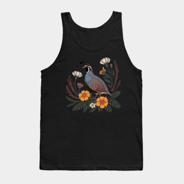 Vintage Quail with California Wildflowers Tank Top by BirdsnStuff