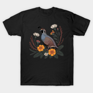 Vintage Quail with California Wildflowers T-Shirt