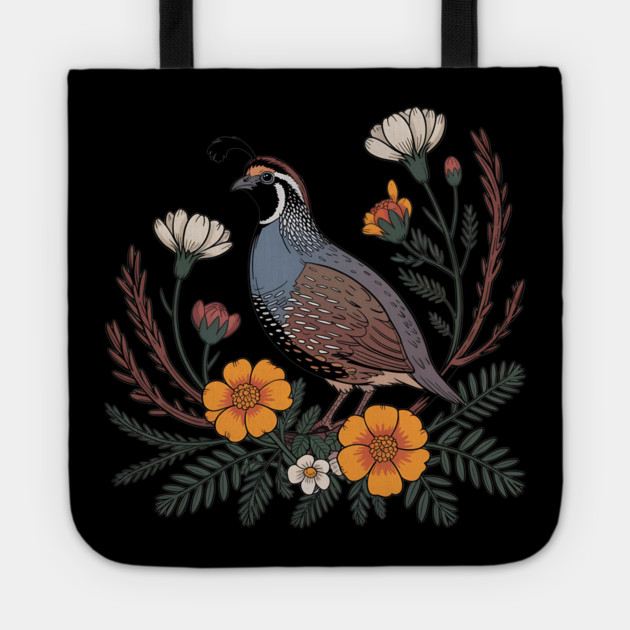 Vintage Quail with California Wildflowers Tote by BirdsnStuff