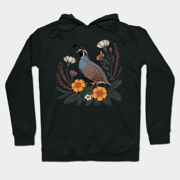 Vintage Quail with California Wildflowers Hoodie by BirdsnStuff
