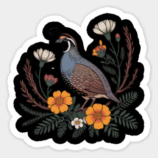 Vintage Quail with California Wildflowers Sticker