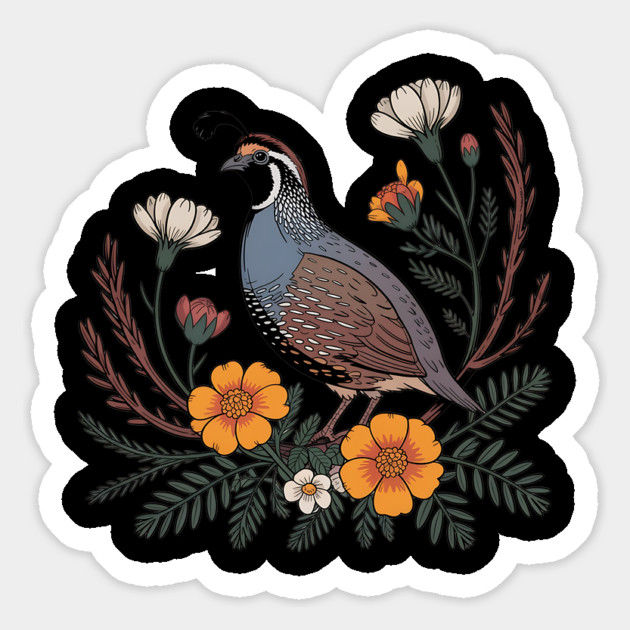 Vintage Quail with California Wildflowers Magnet by BirdsnStuff