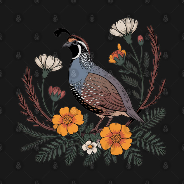 Vintage Quail with California Wildflowers by BirdsnStuff