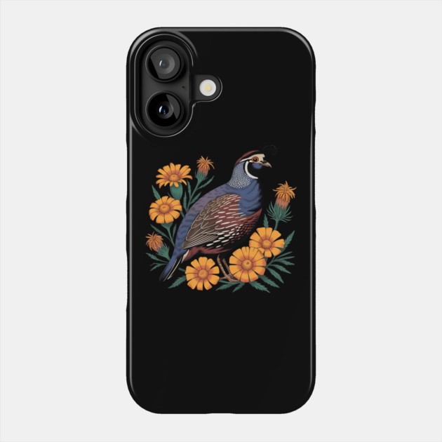 Vintage Quail with California Wildflowers Phone Case by BirdsnStuff