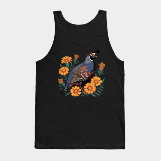 Vintage Quail with California Wildflowers Tank Top by BirdsnStuff