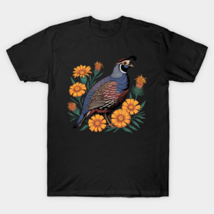 Vintage Quail with California Wildflowers T-Shirt