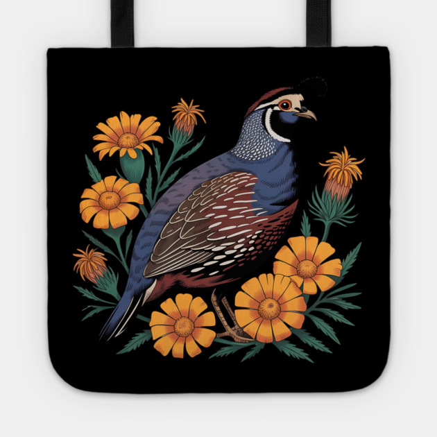 Vintage Quail with California Wildflowers Tote by BirdsnStuff