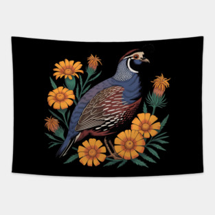Vintage Quail with California Wildflowers Tapestry