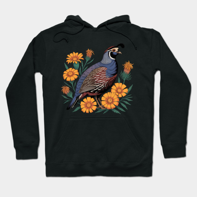 Vintage Quail with California Wildflowers Hoodie by BirdsnStuff