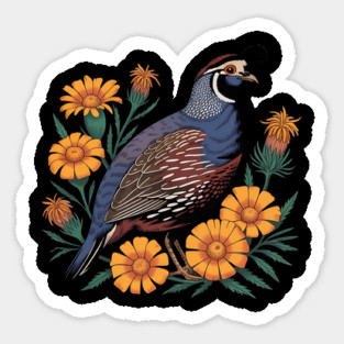 Vintage Quail with California Wildflowers Sticker
