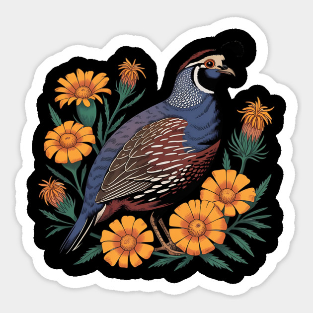 Vintage Quail with California Wildflowers Magnet by BirdsnStuff
