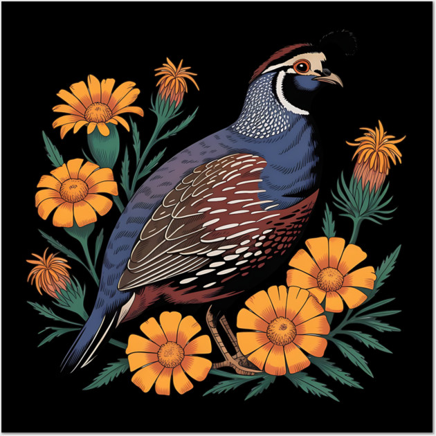 Vintage Quail with California Wildflowers Wall Art by BirdsnStuff