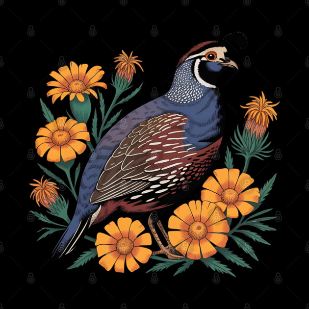 Vintage Quail with California Wildflowers by BirdsnStuff