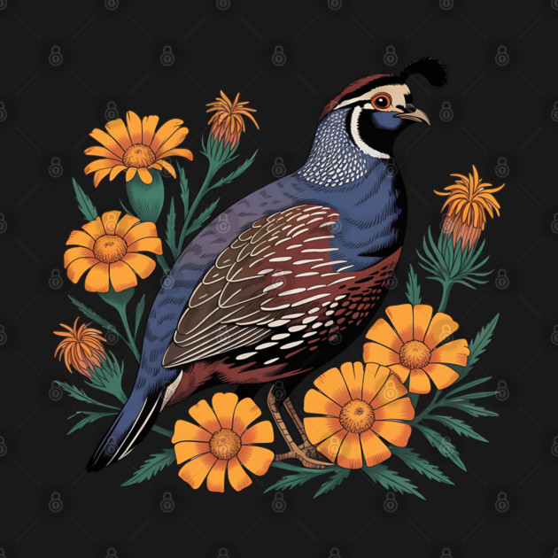Vintage Quail with California Wildflowers by BirdsnStuff
