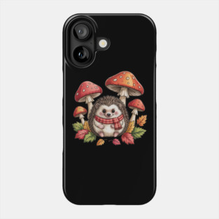 Cozy Hedgehog with Mushrooms and Autumn Leaves Phone Case