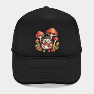 Cozy Hedgehog with Mushrooms and Autumn Leaves Hat