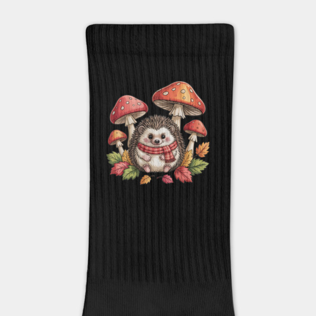 Cozy Hedgehog with Mushrooms and Autumn Leaves by BirdsnStuff