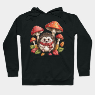 Cozy Hedgehog with Mushrooms and Autumn Leaves Hoodie
